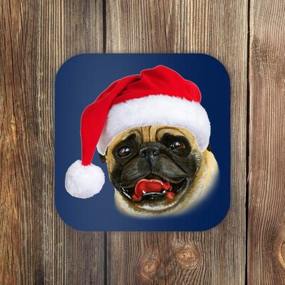 Christmas Pug Santa Hat Cute Coaster