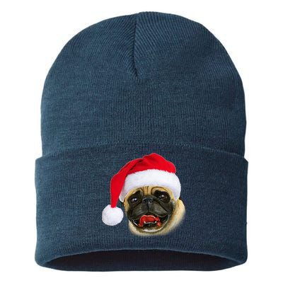 Christmas Pug Santa Hat Cute Sustainable Knit Beanie