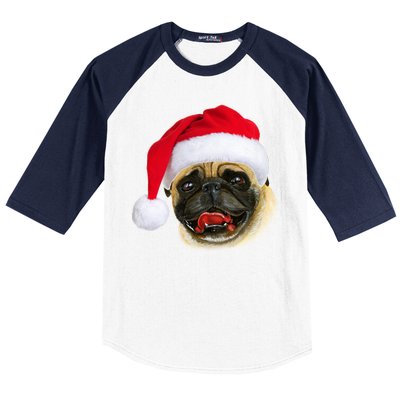 Christmas Pug Santa Hat Cute Baseball Sleeve Shirt