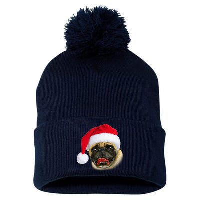 Christmas Pug Santa Hat Cute Pom Pom 12in Knit Beanie