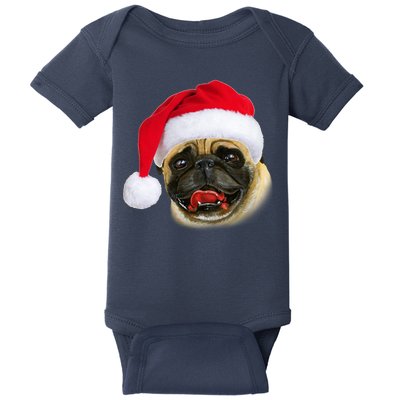 Christmas Pug Santa Hat Cute Baby Bodysuit