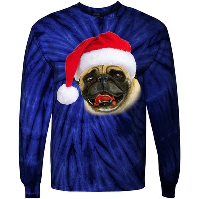 Christmas Pug Santa Hat Cute Tie-Dye Long Sleeve Shirt