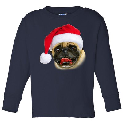 Christmas Pug Santa Hat Cute Toddler Long Sleeve Shirt