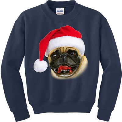 Christmas Pug Santa Hat Cute Kids Sweatshirt