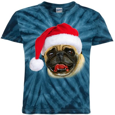 Christmas Pug Santa Hat Cute Kids Tie-Dye T-Shirt