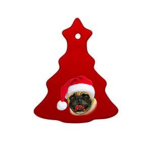 Christmas Pug Santa Hat Cute Ceramic Tree Ornament