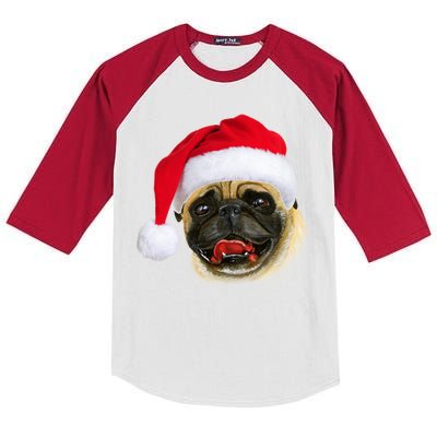 Christmas Pug Santa Hat Cute Kids Colorblock Raglan Jersey