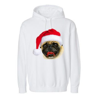 Christmas Pug Santa Hat Cute Garment-Dyed Fleece Hoodie