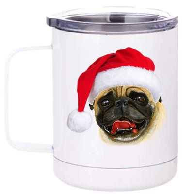 Christmas Pug Santa Hat Cute 12 oz Stainless Steel Tumbler Cup