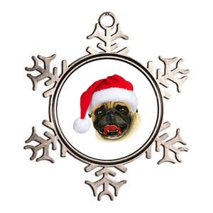 Christmas Pug Santa Hat Cute Metallic Star Ornament