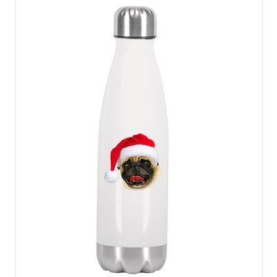 Christmas Pug Santa Hat Cute Stainless Steel Insulated Water Bottle