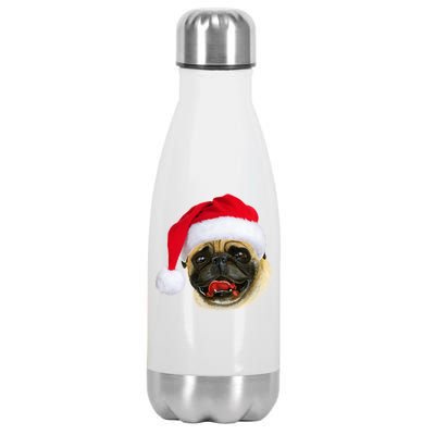 Christmas Pug Santa Hat Cute Stainless Steel Insulated Water Bottle