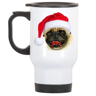 Christmas Pug Santa Hat Cute Stainless Steel Travel Mug