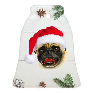 Christmas Pug Santa Hat Cute Ceramic Bell Ornament