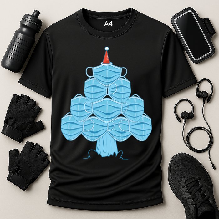 Christmas Quarantine Face Mask Tree Cooling Performance Crew T-Shirt