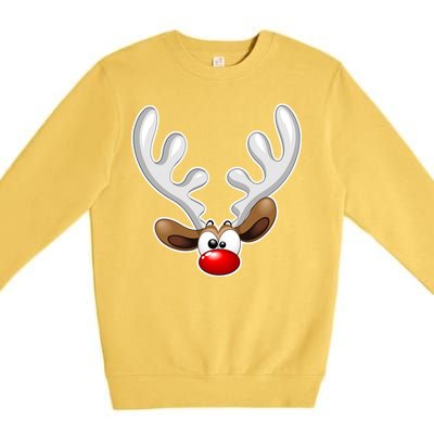 Christmas Red Nose Reindeer Face  Premium Crewneck Sweatshirt