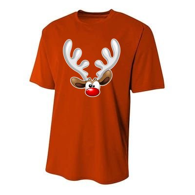 Christmas Red Nose Reindeer Face  Youth Performance Sprint T-Shirt