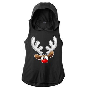 Christmas Red Nose Reindeer Face  Ladies PosiCharge Tri-Blend Wicking Draft Hoodie Tank