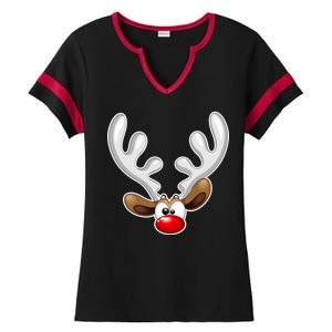 Christmas Red Nose Reindeer Face  Ladies Halftime Notch Neck Tee