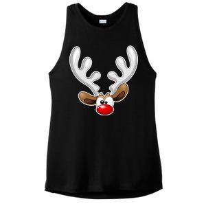 Christmas Red Nose Reindeer Face  Ladies PosiCharge Tri-Blend Wicking Tank