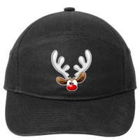 Christmas Red Nose Reindeer Face  7-Panel Snapback Hat