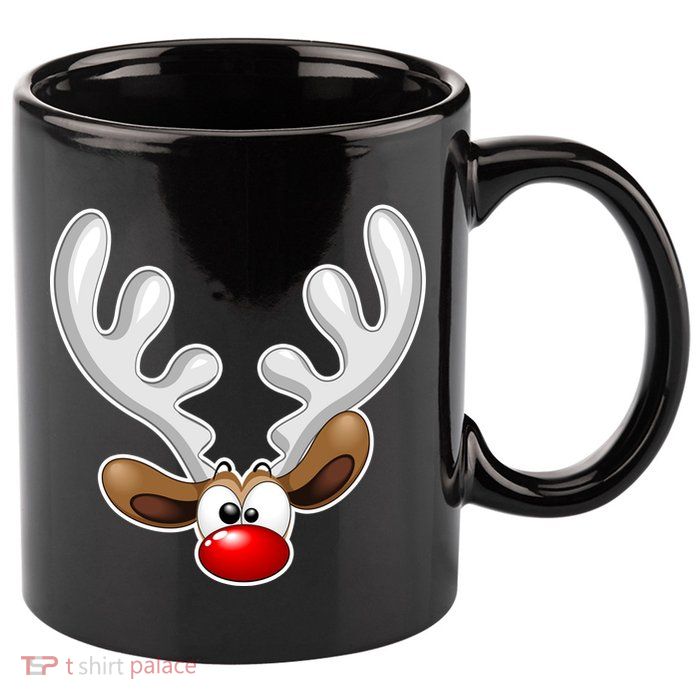 Christmas Red Nose Reindeer Face  11oz C Handle Ceramic Mug