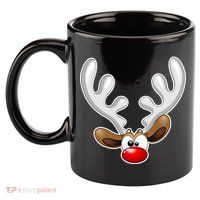 Christmas Red Nose Reindeer Face  11oz C Handle Ceramic Mug