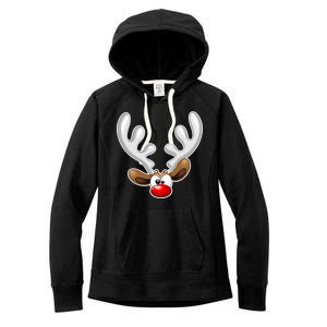 Christmas Red Nose Reindeer Face  Women's Fleece Hoodie