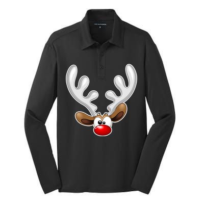 Christmas Red Nose Reindeer Face  Silk Touch Performance Long Sleeve Polo