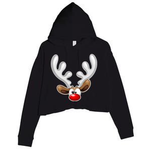 Christmas Red Nose Reindeer Face  Crop Fleece Hoodie