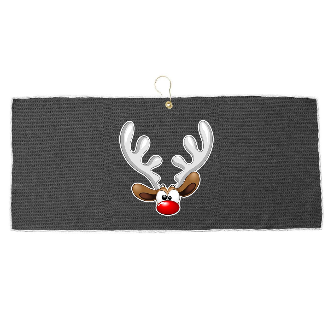Christmas Red Nose Reindeer Face  Large Microfiber Waffle Golf Towel