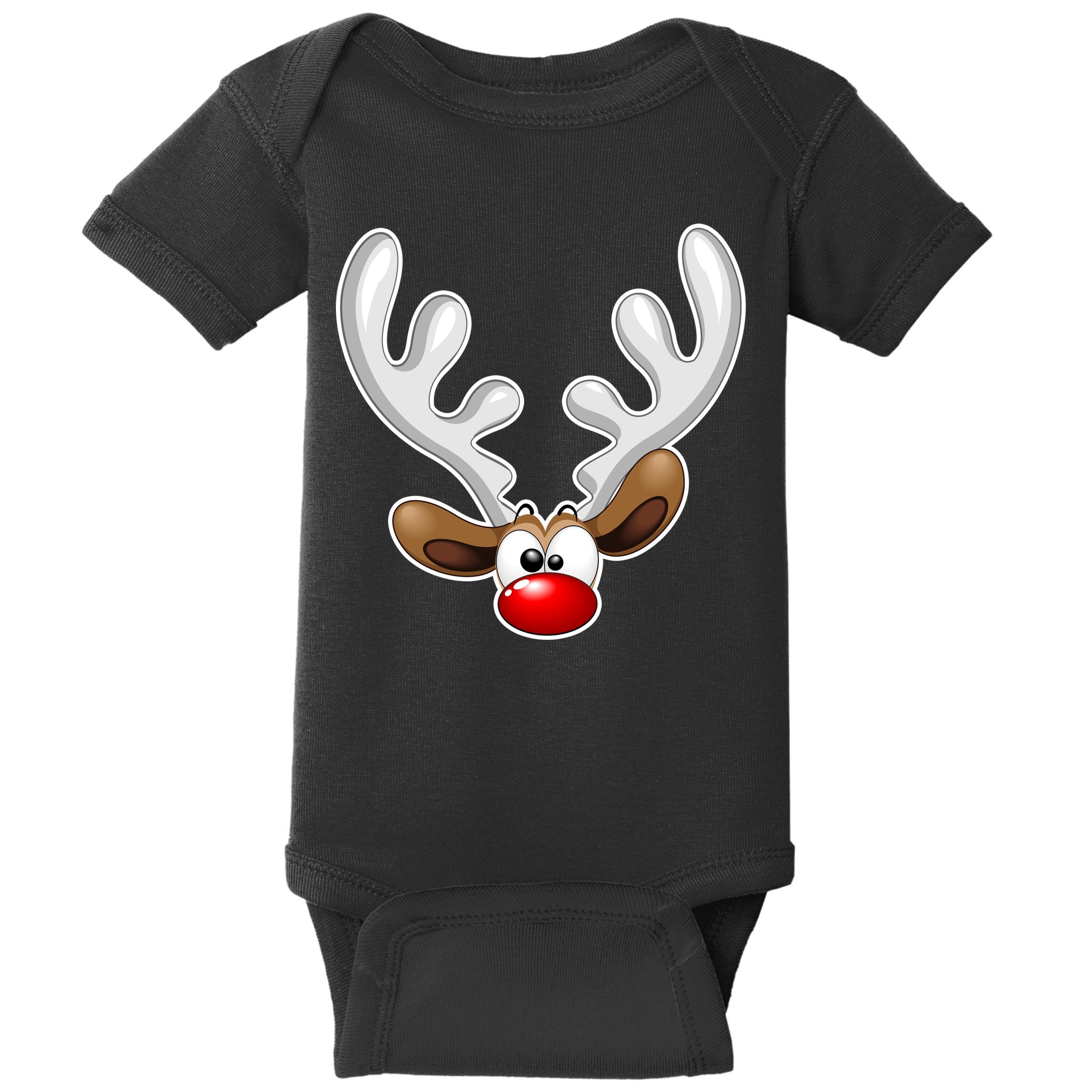 Christmas Red Nose Reindeer Face  Baby Bodysuit
