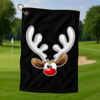 Christmas Red Nose Reindeer Face  Golf Towel