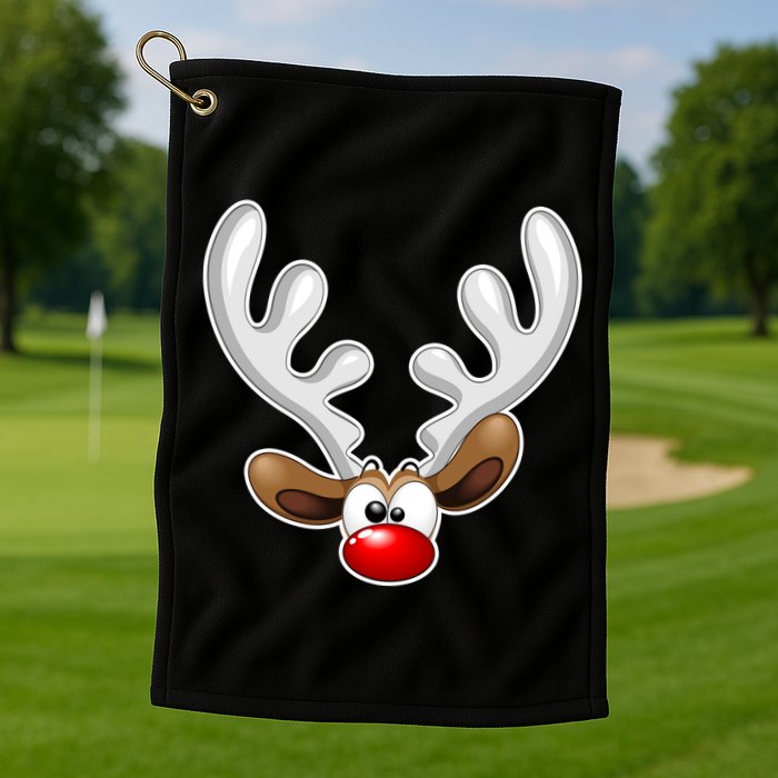 Christmas Red Nose Reindeer Face  Golf Towel