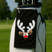 Christmas Red Nose Reindeer Face  Golf Towel