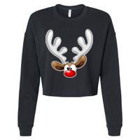 Christmas Red Nose Reindeer Face  Cropped Pullover Crew