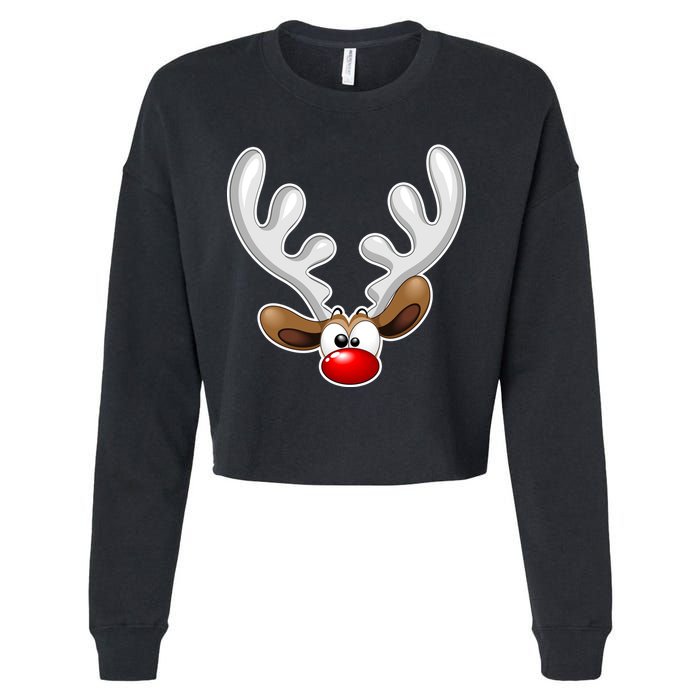 Christmas Red Nose Reindeer Face  Cropped Pullover Crew