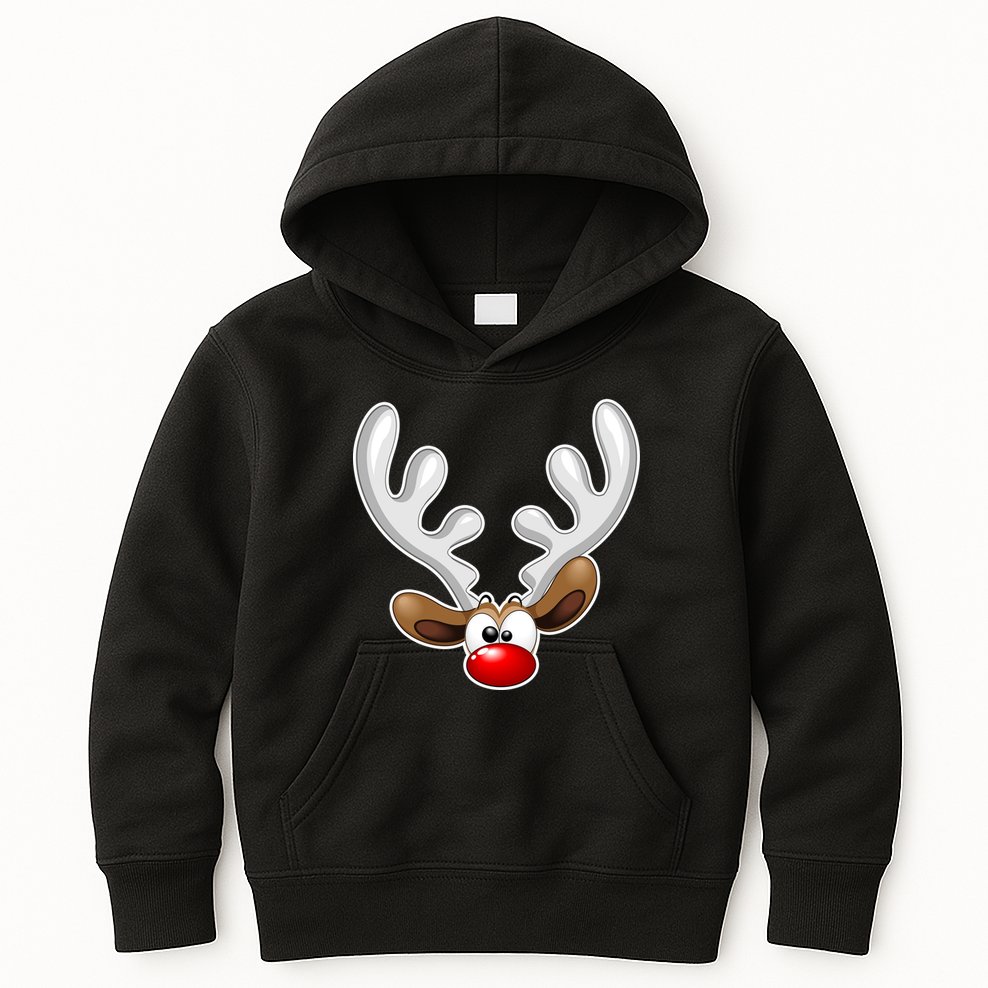 Christmas Red Nose Reindeer Face  Kids Hoodie