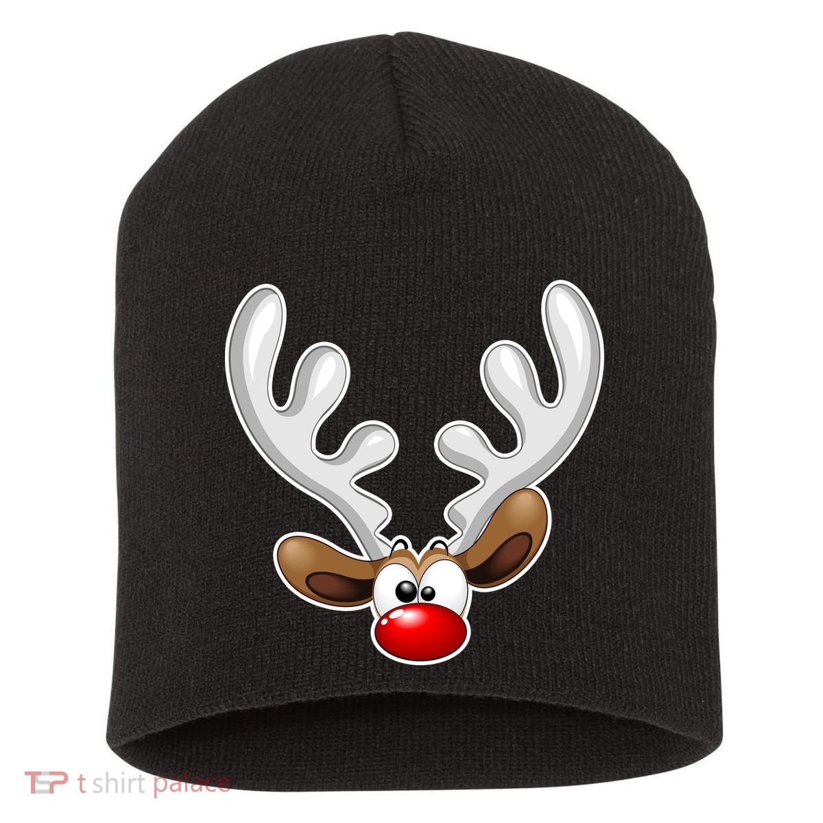 Christmas Red Nose Reindeer Face  Short Acrylic Beanie
