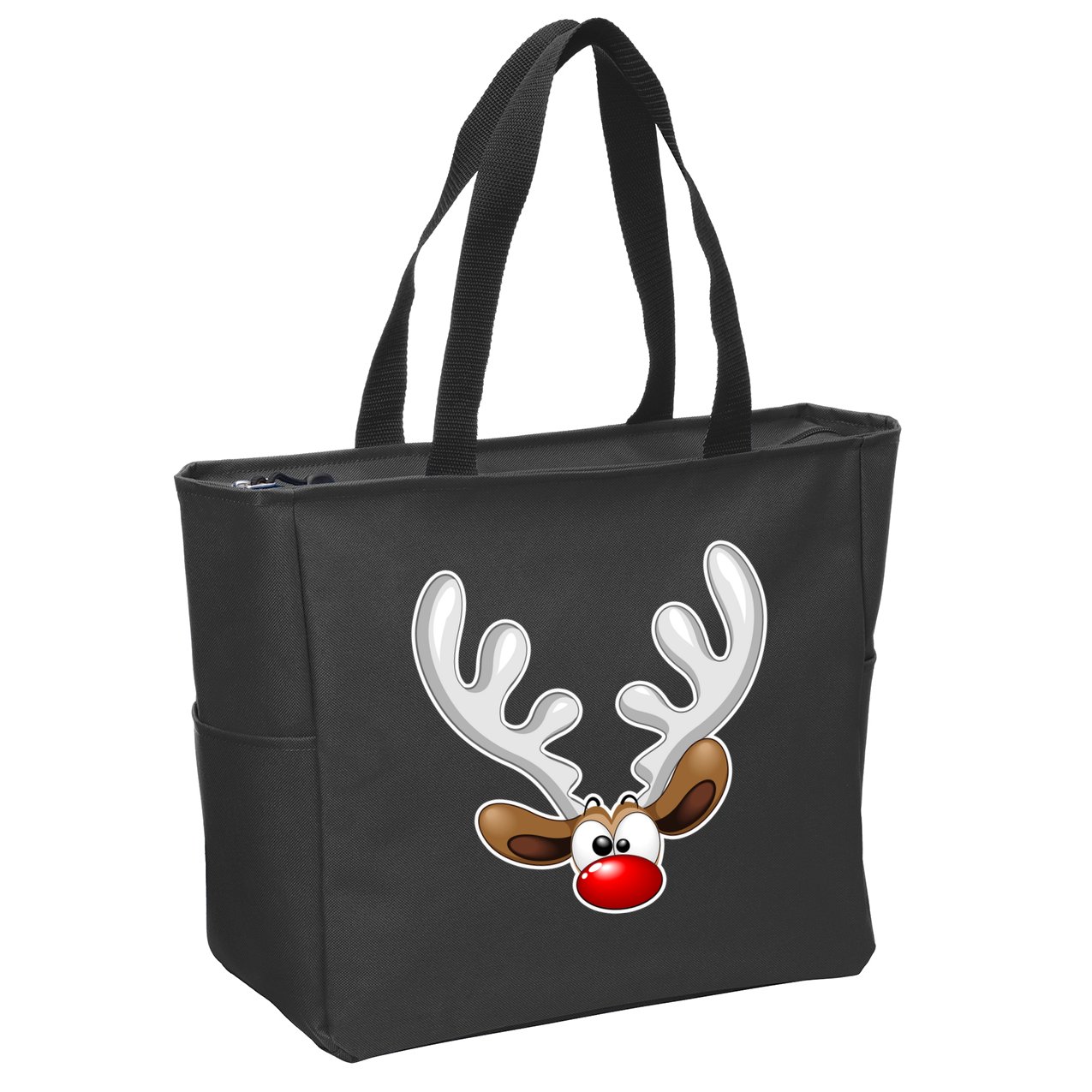 Christmas Red Nose Reindeer Face  Zip Tote Bag