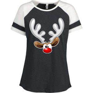 Christmas Red Nose Reindeer Face  Enza Ladies Jersey Colorblock Tee