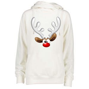 Christmas Red Nose Reindeer Face  Womens Funnel Neck Pullover Hood