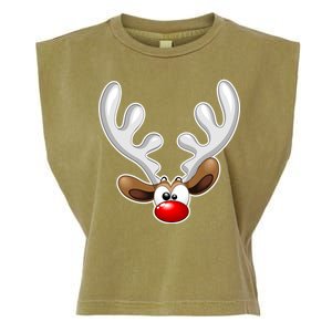 Christmas Red Nose Reindeer Face  Garment-Dyed Women's Muscle Tee