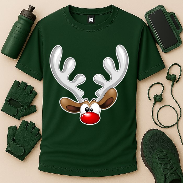 Christmas Red Nose Reindeer Face  Cooling Performance Crew T-Shirt