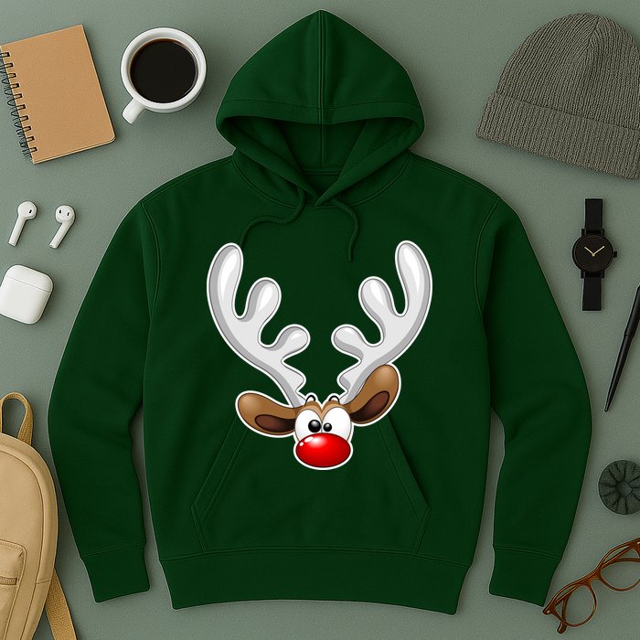 Christmas Red Nose Reindeer Face  Hoodie