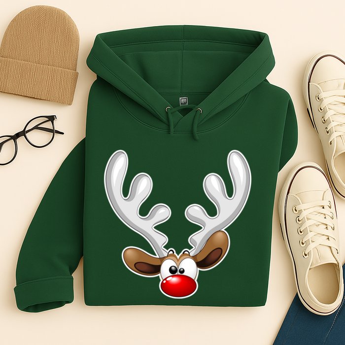Christmas Red Nose Reindeer Face  Hoodie
