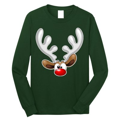 Christmas Red Nose Reindeer Face  Long Sleeve Shirt