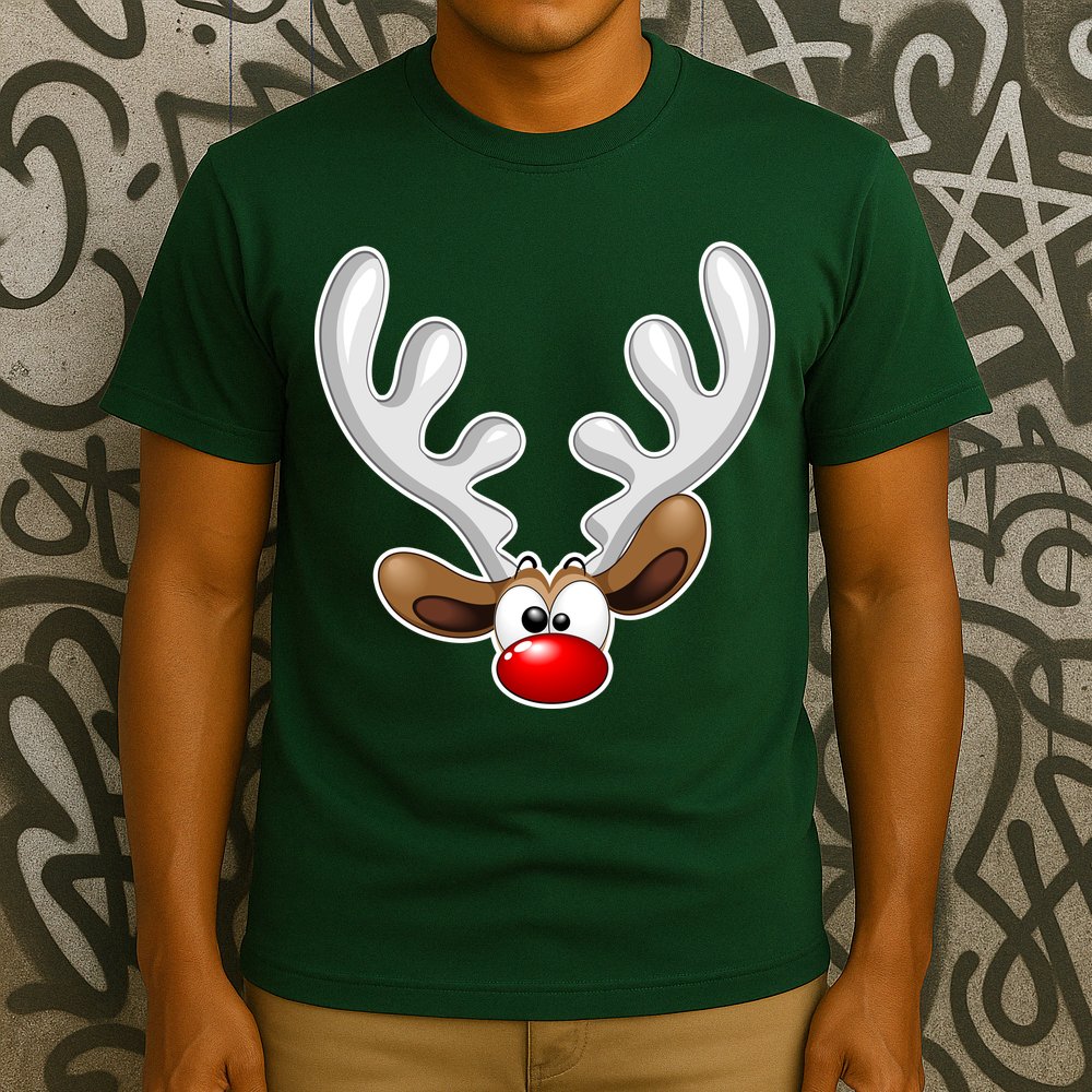 Christmas Red Nose Reindeer Face  T-Shirt
