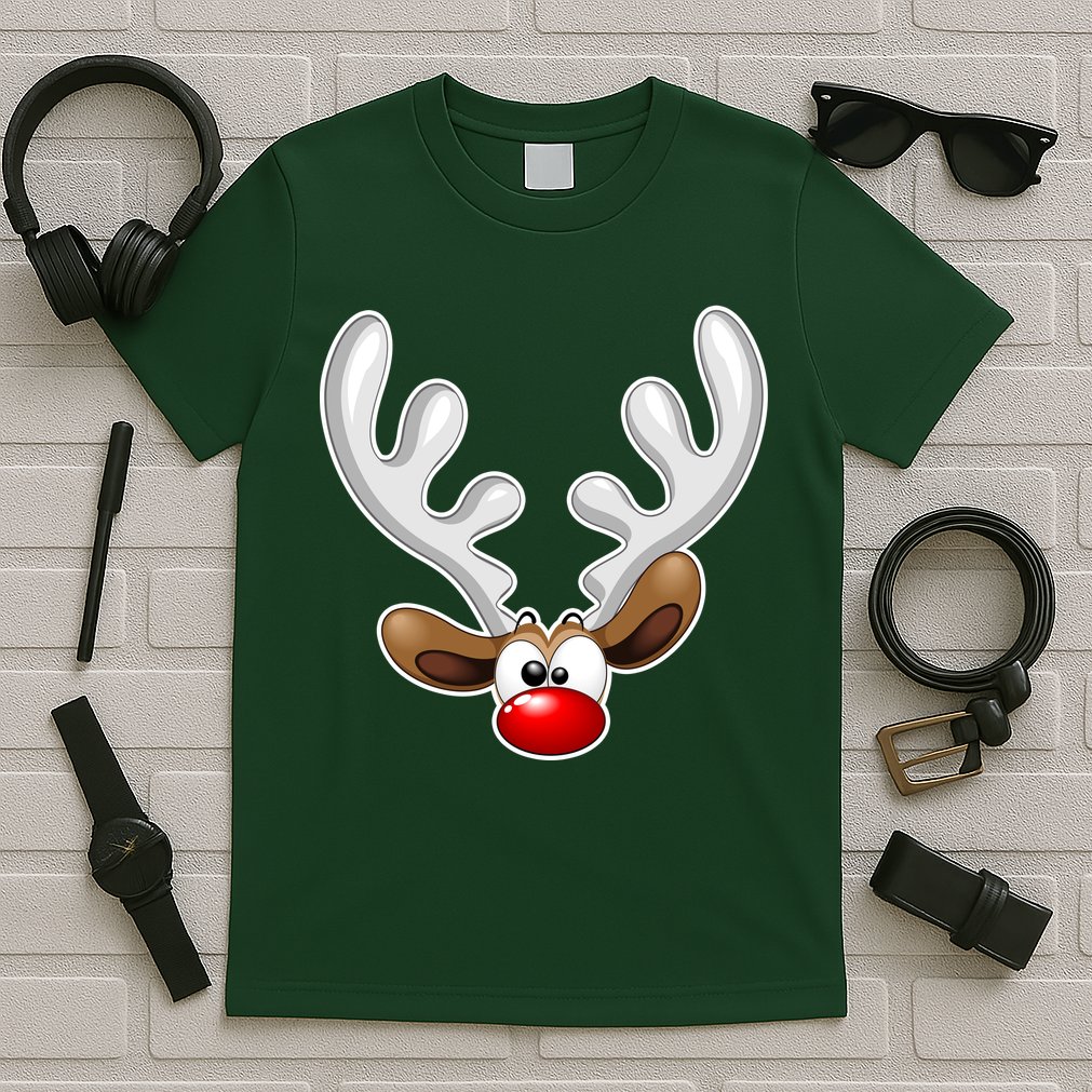 Christmas Red Nose Reindeer Face  T-Shirt