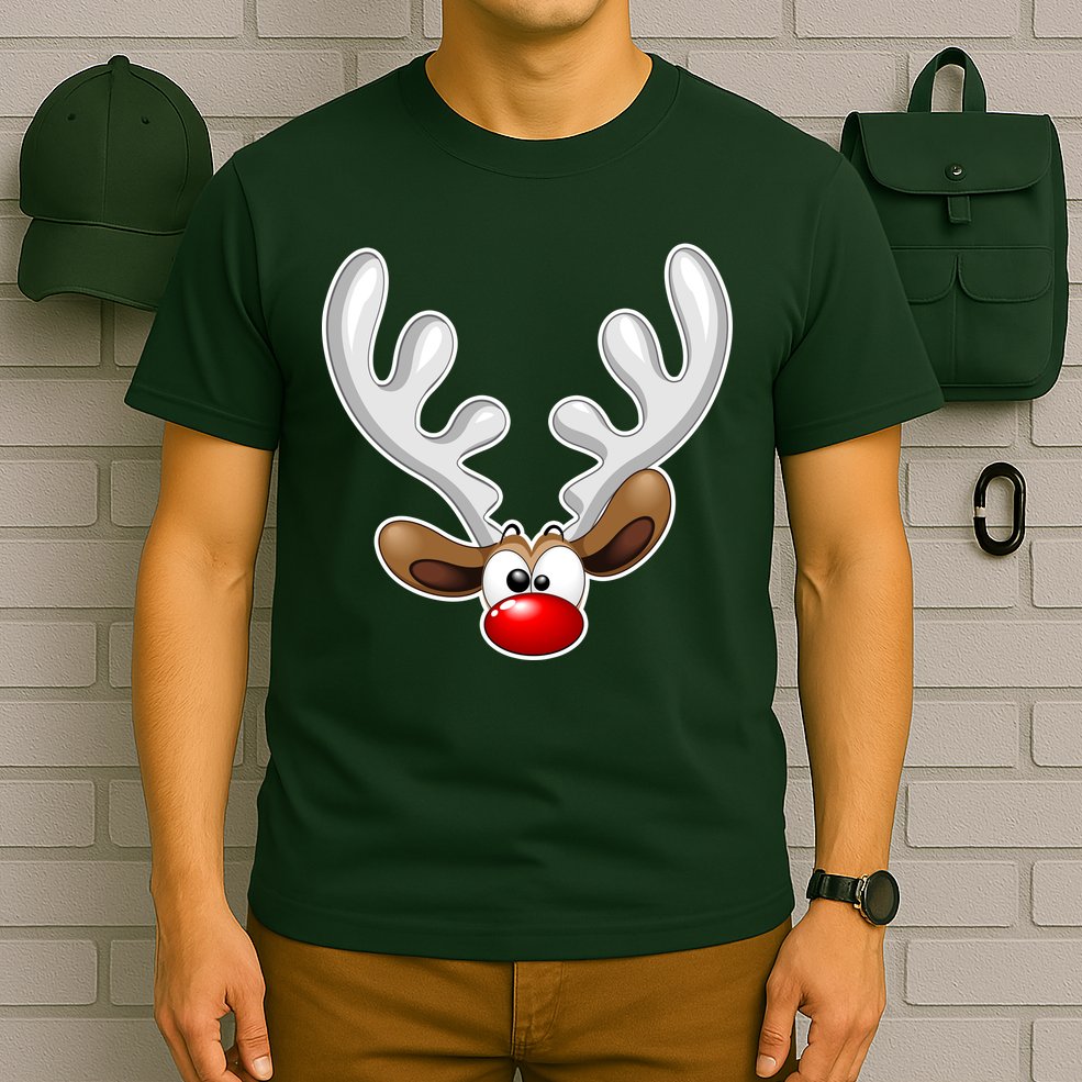 Christmas Red Nose Reindeer Face  T-Shirt